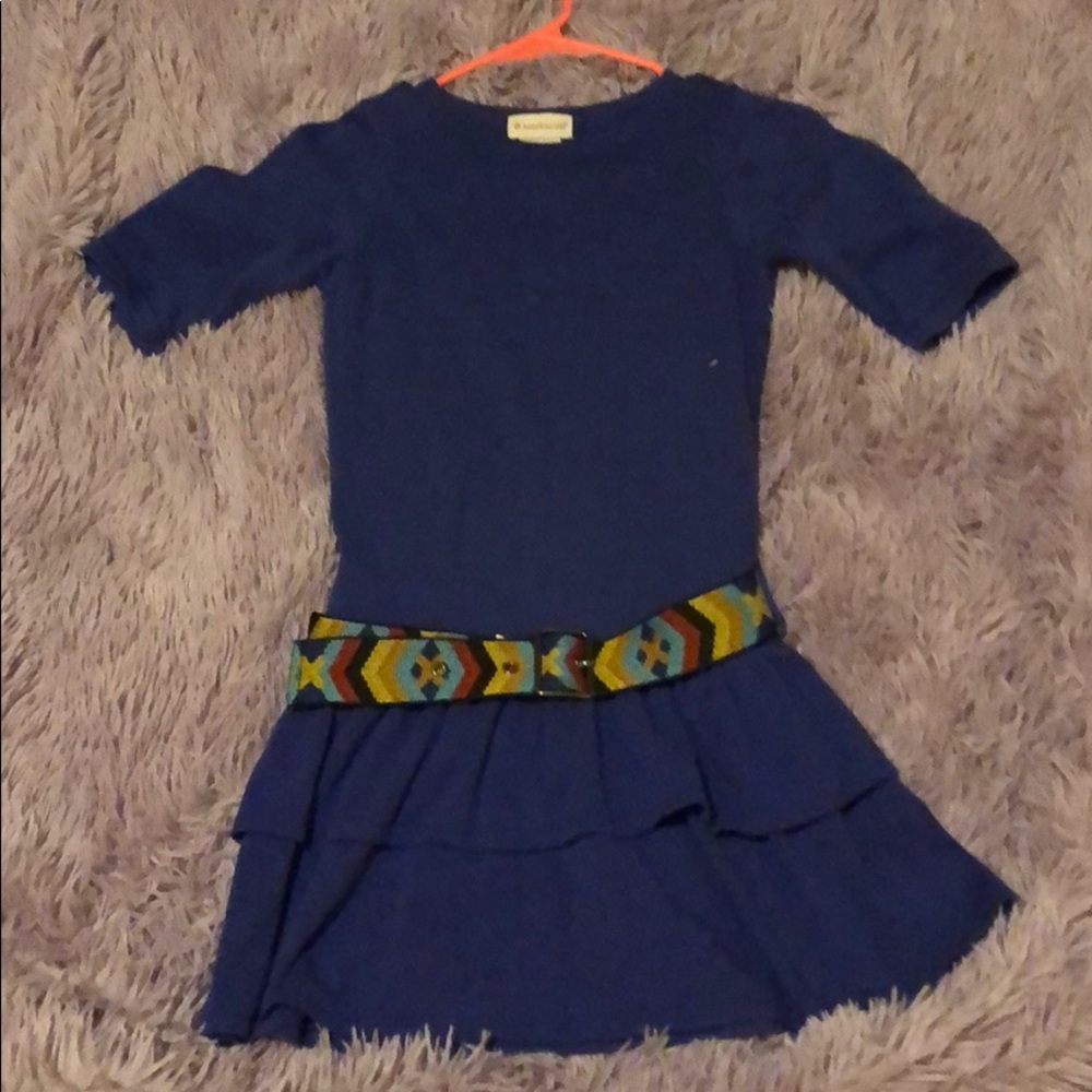 Girls Navy Blue Tiered Dress with Patterned Belt Pre- Mattel American Girl